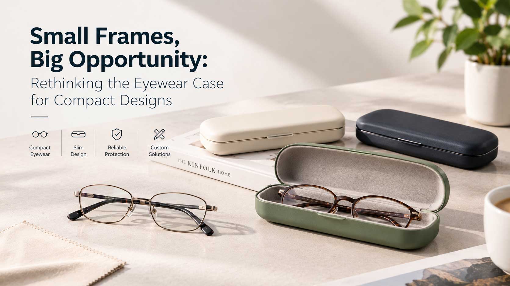 Compact eyewear with slim custom EVA glasses cases for modern eyewear brands